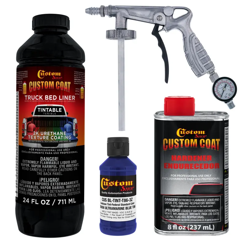 Federal Standard Color #35056 Ultramarine Blue T86 Urethane Spray-On Truck Bed Liner, 1 Quart Kit, Spray Gun & Regulator - Textured Protective Coating 1