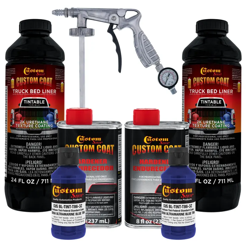 Federal Standard Color #35056 Ultramarine Blue T86 Urethane Spray-On Truck Bed Liner, 2 Quart Kit, Spray Gun & Regulator - Textured Protective Coating 1
