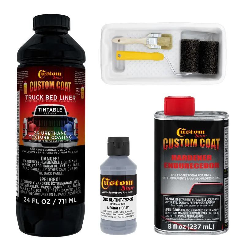 Federal Standard Color #36300 Aircraft Gray T92 Urethane Roll-On, Brush-On Or Spray-On Truck Bed Liner, 1 Quart Kit With Roller Applicator Kit 1