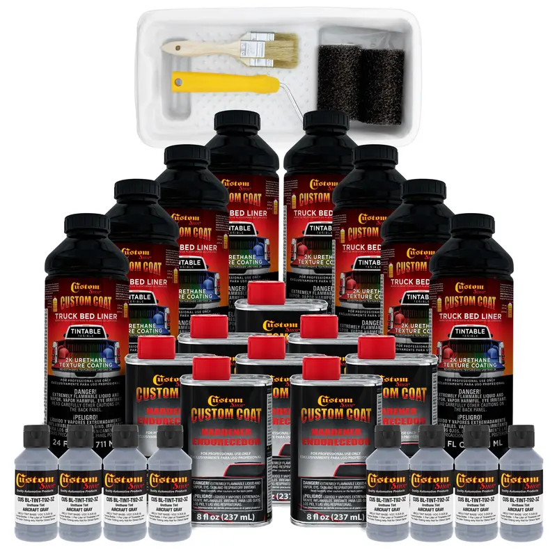 Federal Standard Color #36300 Aircraft Gray T92 Urethane Roll-On, Brush-On Or Spray-On Truck Bed Liner, 2 Gallon Kit With Roller Applicator Kit 1