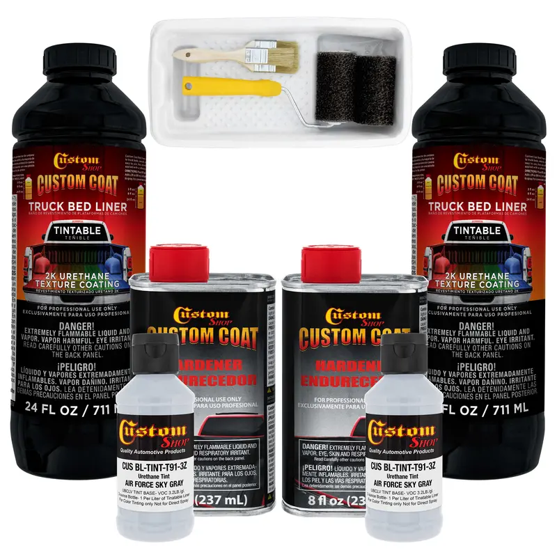 Federal Standard Color #36473 Air Force Gray T91 Urethane Roll-On, Brush-On Or Spray-On Truck Bed Liner, 2 Quart Kit With Roller Applicator Kit 1