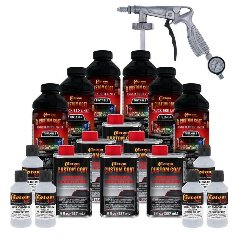 Federal Standard Color #36473 Air Force Gray T91 Urethane Spray-On Truck Bed Liner, 1.5 Gallon Kit, Spray Gun, Regulator - Textured Protective Coating 1