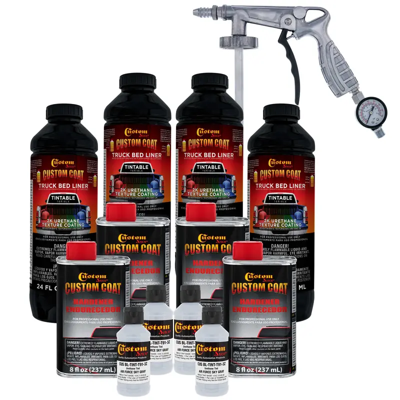 Federal Standard Color #36473 Air Force Gray T91 Urethane Spray-On Truck Bed Liner, 1 Gallon Kit, Spray Gun & Regulator - Textured Protective Coating 1