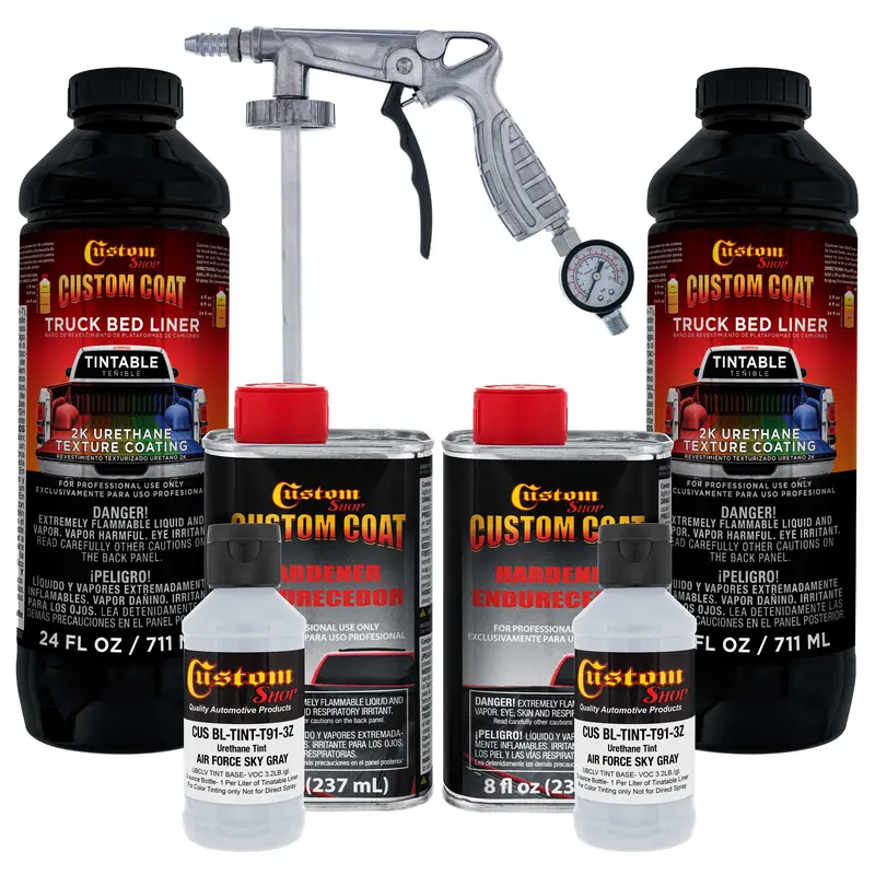 Federal Standard Color #36473 Air Force Gray T91 Urethane Spray-On Truck Bed Liner, 2 Quart Kit, Spray Gun & Regulator - Textured Protective Coating 1