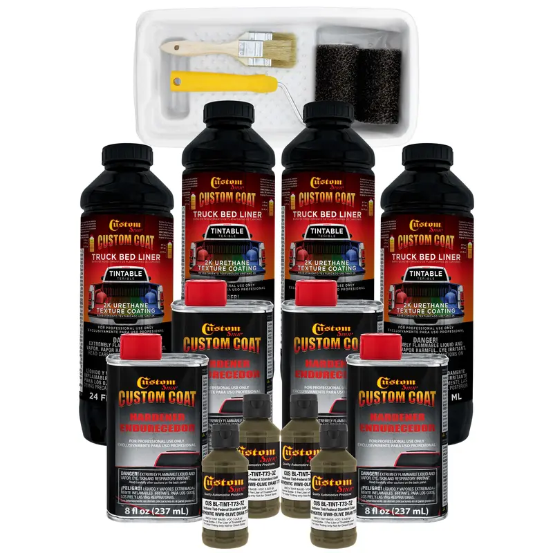 Federal Standard Color # Authentic Wwii Olive Drab T73 Urethane Roll-On, Brush-On Or Spray-On Truck Bed Liner, 1 Gallon Kit With Roller Applicator Kit 1