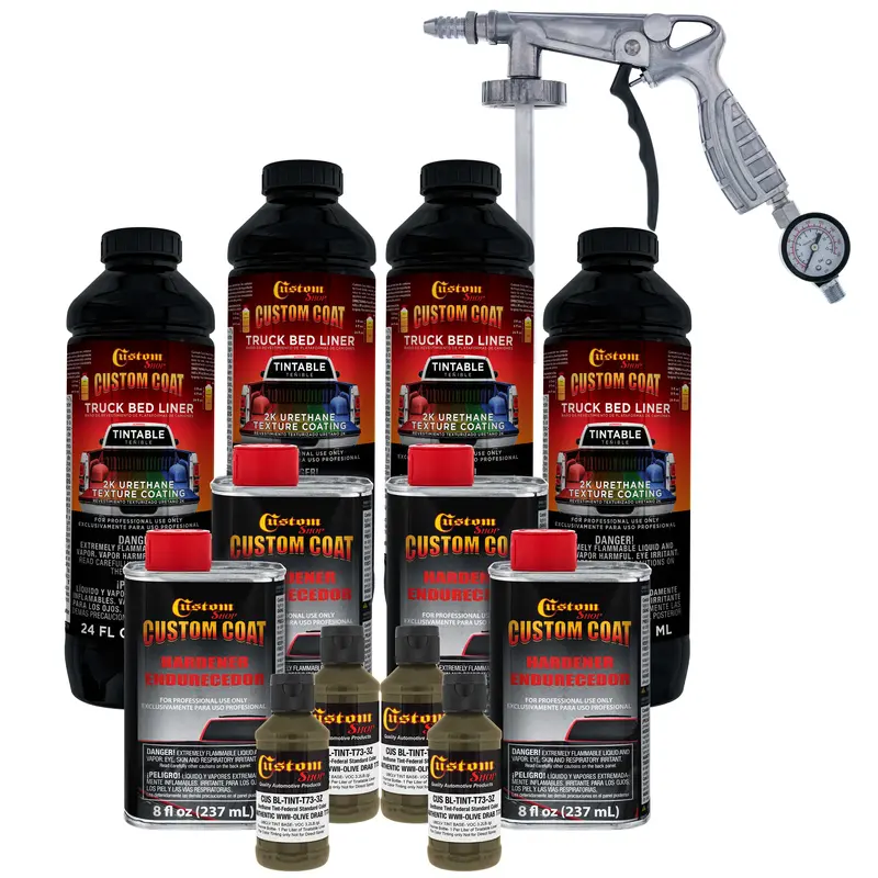Federal Standard Color # Authentic Wwii Olive Drab T73 Urethane Spray-On Truck Bed Liner, 1 Gallon Kit With Spray Gun And Regulator - Textured Coating 1
