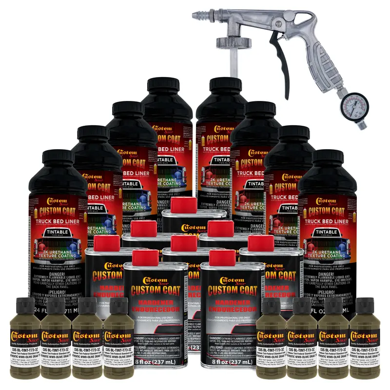 Federal Standard Color # Authentic Wwii Olive Drab T73 Urethane Spray-On Truck Bed Liner, 2 Gallon Kit, Spray Gun & Regulator - Textured Coating 1
