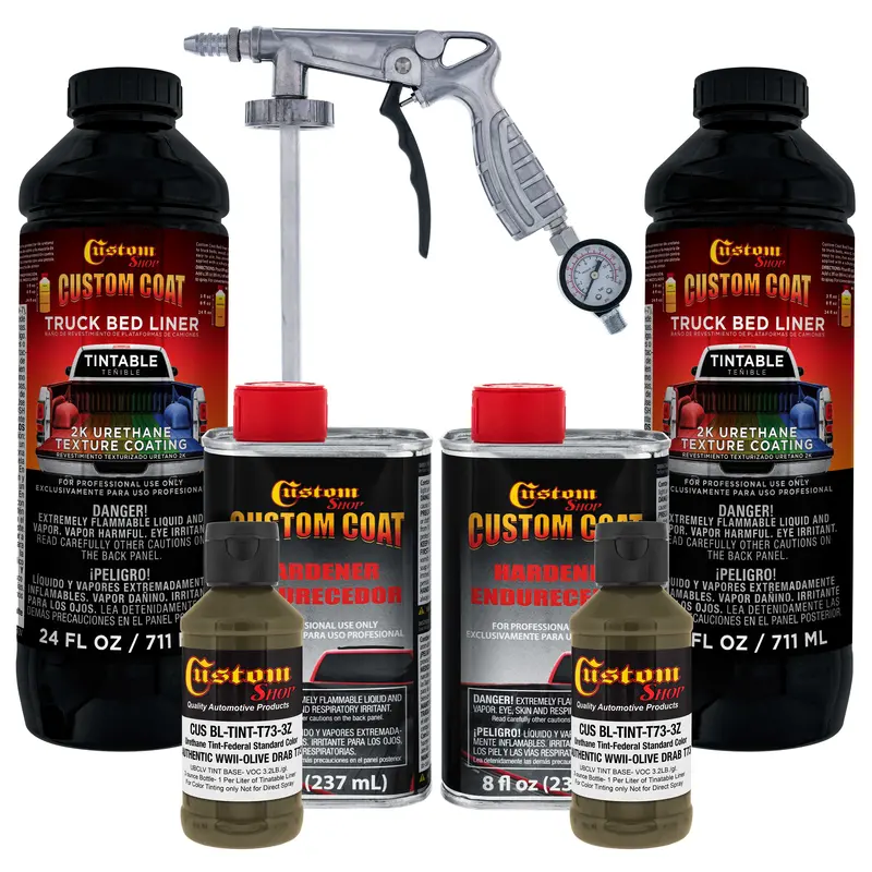 Federal Standard Color # Authentic Wwii Olive Drab T73 Urethane Spray-On Truck Bed Liner, 2 Quart Kit, Spray Gun & Regulator - Textured Coating 1