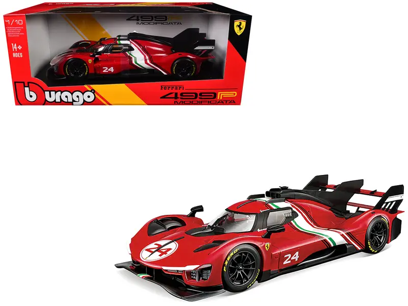 Ferrari 499P Modificata #24 Red With Italian Flag Stripes "Racing" Series 1/18 Diecast Model Car By Bburago 1