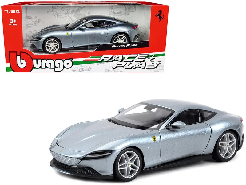 Ferrari Roma Gray Metallic "Race + Play" Series 1/24 Diecast Model Car By Bburago 1
