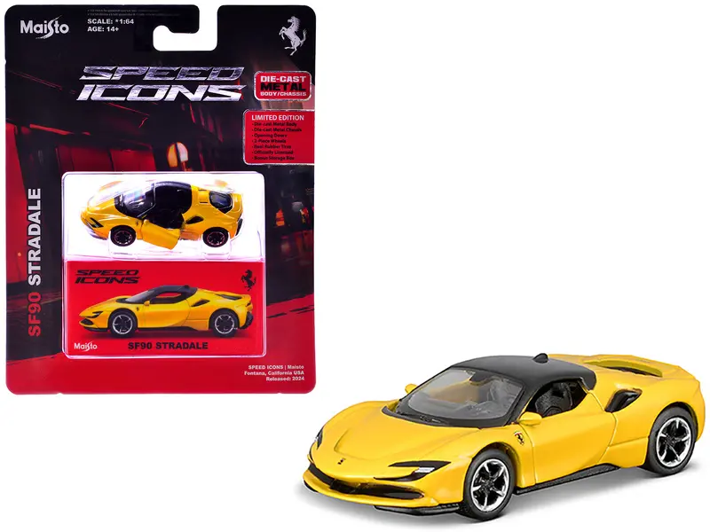 Ferrari Sf90 Stradale Yellow With Black Top "Speed Icons" Series 1/64 Diecast Model Car By Maisto 1