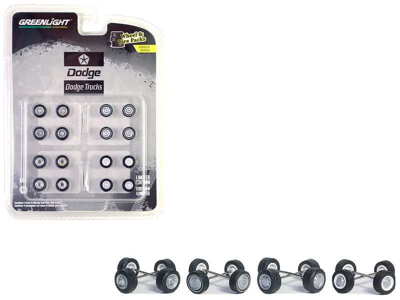 "First Generation (1981-93) Dodge Trucks" Wheels And Tires Multipack Set Of 24 Pieces "Wheel & Tire Packs" Series 8 1/64 By Greenlight 1