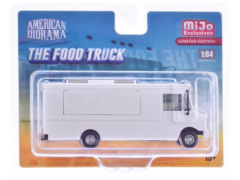 Food Truck Plain White With Graphics 1/64 Diecast Model By American Diorama 1