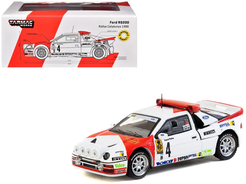 Ford Rs200 #4 Antonio Zanini - Josep Autet "Rallye Catalunya" (1986) "Hobby64+" Series 1/64 Diecast Model Car By Tarmac Works 1