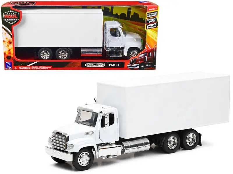 Freightliner 114Sd Box Truck White "Long Haul Trucker" Series 1/32 Diecast Model By New Ray 1