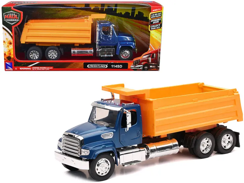 Freightliner 114Sd Dump Truck Blue And Yellow "Long Haul Trucker" Series 1/32 Diecast Model By New Ray 1