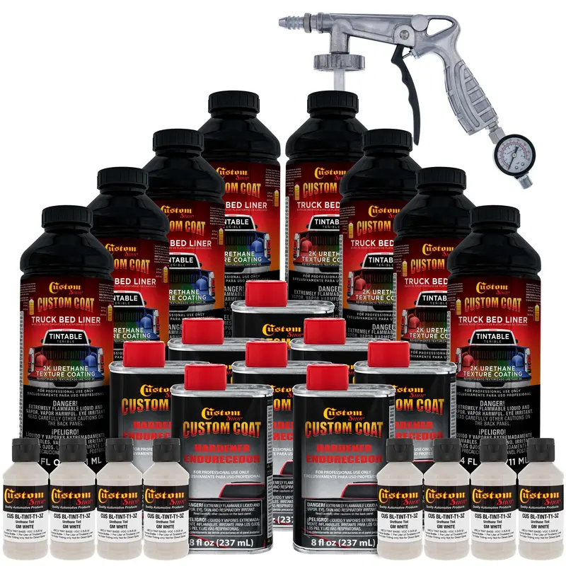 Gm White 2 Gallon Urethane Spray-On Truck Bed Liner Kit With Spray Gun And Regulator - Easy Mixing, Shake, Shoot - Textured Protective Coating 1