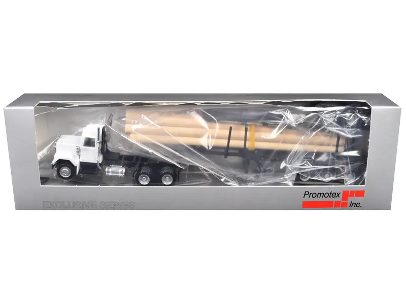 Gmc Super B Log Truck And Trailer White With Log Accessories 1/87 (Ho) Plastic Model Car By Promotex 1