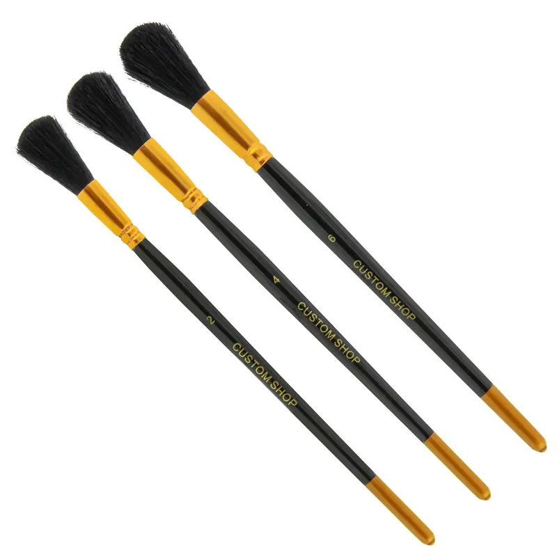 Guilders Mop Dusting Brush, Set Of 3, Sizes 2, 4 & 6 - Professional Grade Black Goat Hair Oval Shaped Brushes With Wooden Handles - Dust Away Gold Leaf Guilding, Sign Lettering 1