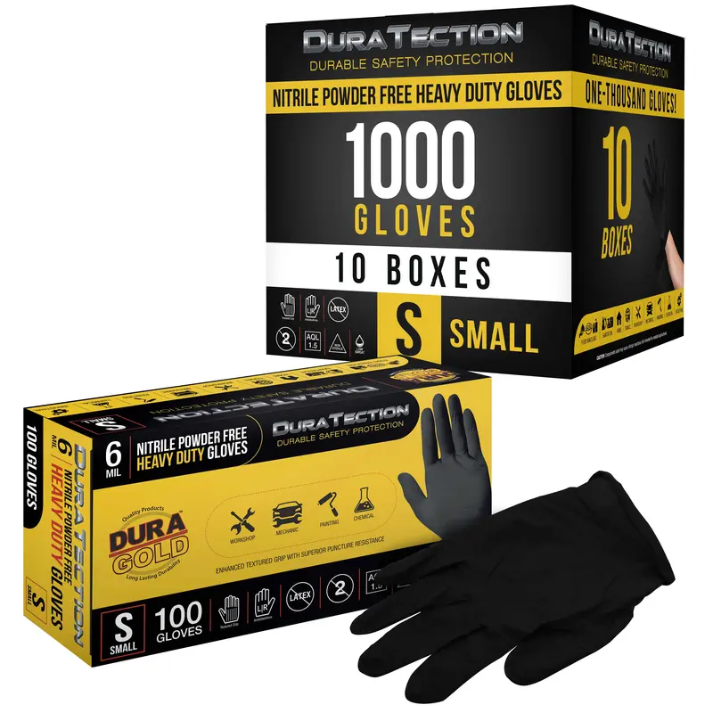 Hd Black Nitrile Disposable Gloves, 10 Boxes Of 100, Size Small, 6 Mil - Latex Free, Powder Free, Textured Grip, Food Safe 1