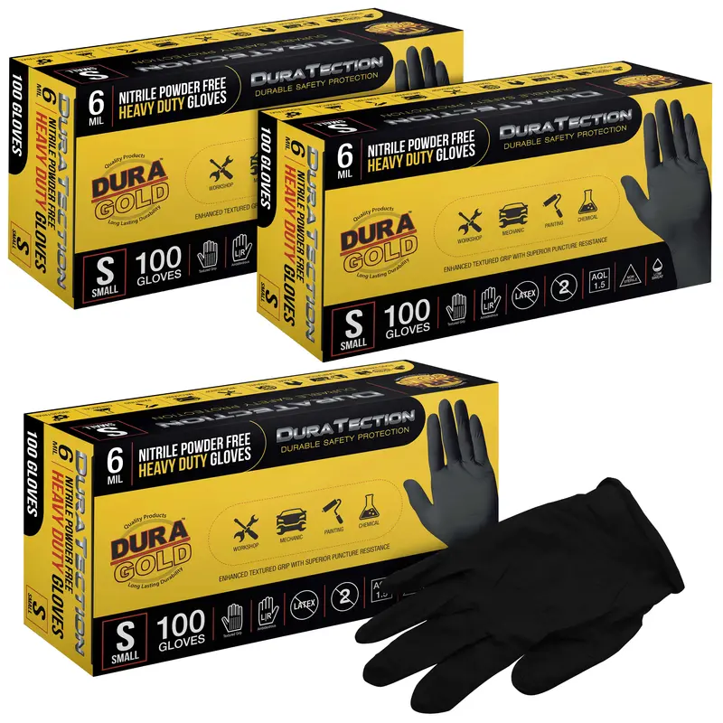 Hd Black Nitrile Disposable Gloves, 3 Boxes Of 100, Size Small, 6 Mil - Latex Free, Powder Free, Textured Grip, Food Safe 1