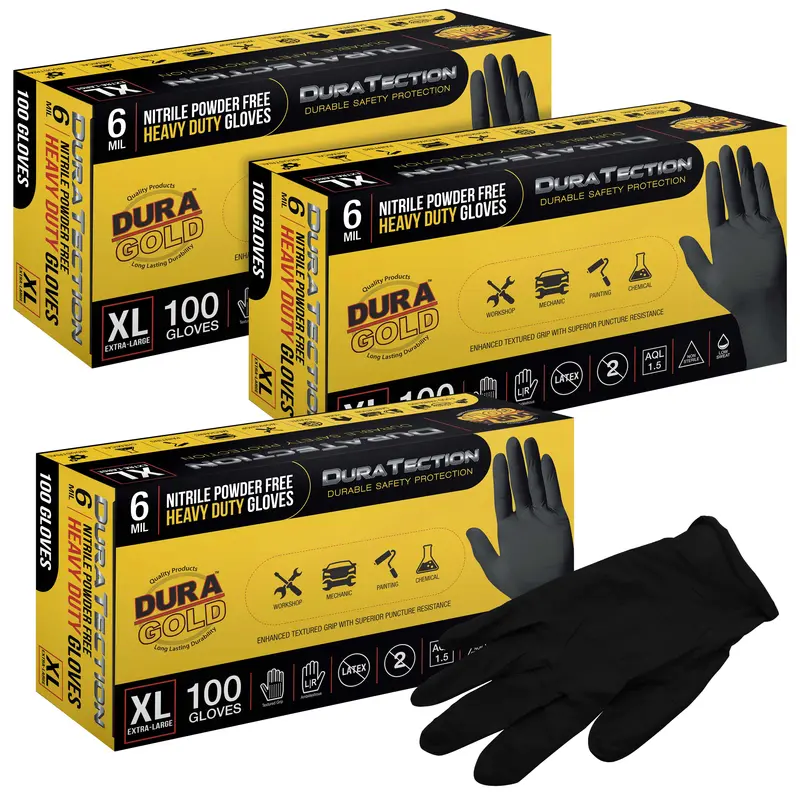 Hd Black Nitrile Disposable Gloves, 3 Boxes Of 100, Size X-Large, 6 Mil - Latex Free, Powder Free, Textured Grip, Food Safe 1