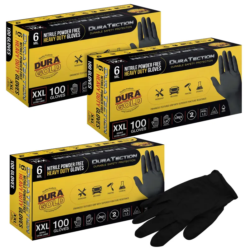 Hd Black Nitrile Disposable Gloves, 3 Boxes Of 100, Size Xx-Large, 6 Mil - Latex Free, Powder Free, Textured Grip, Food Safe 1
