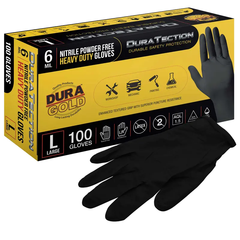 Hd Black Nitrile Disposable Gloves, Box Of 100, Size Large, 6 Mil - Latex Free, Powder Free, Textured Grip, Food Safe 1