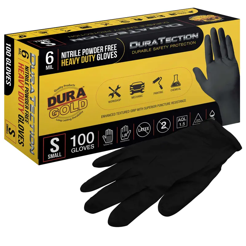 Hd Black Nitrile Disposable Gloves, Box Of 100, Size Small, 6 Mil - Latex Free, Powder Free, Textured Grip, Food Safe 1
