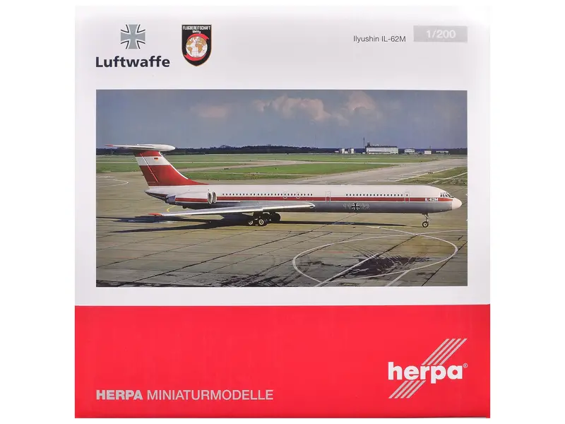 Ilyushin Il-62M Commercial Aircraft "German Luftwaffe" (11+22) White With Red Stripes 1/200 Diecast Model Airplane By Herpa 1