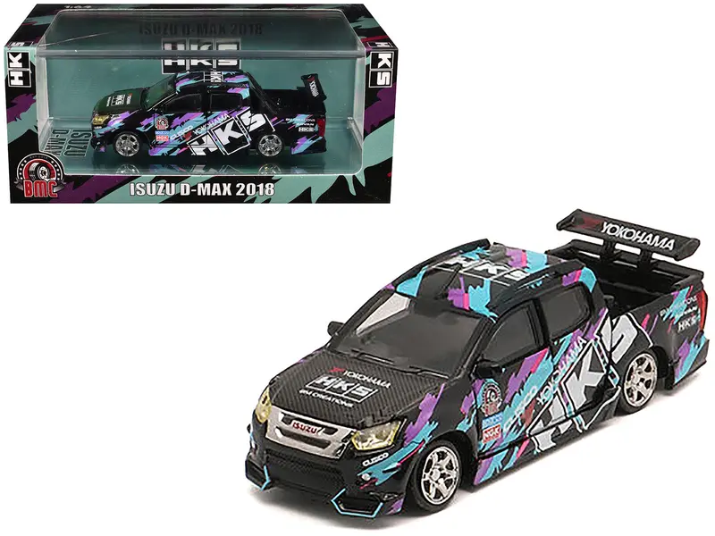 Isuzu D-Max Lowrider Pickup Truck Rhd (Right Hand Drive) "Hks" Black With Graphics "Thailand Diecast Expo 2025" 1/64 Diecast Model Car By Bm Creations 1