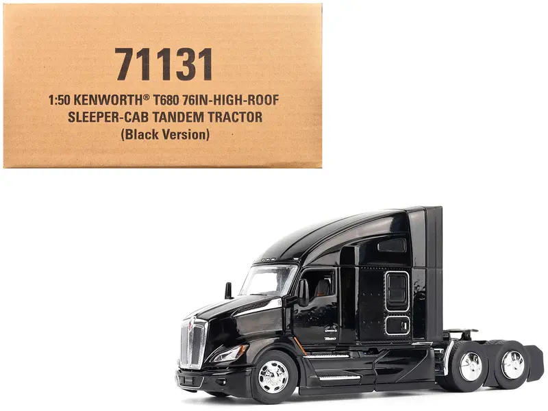 Kenworth T680 76" High Roof Sleeper Cab Truck Tractor Black "Transport Series" 1/50 Diecast Model By Diecast Masters 1