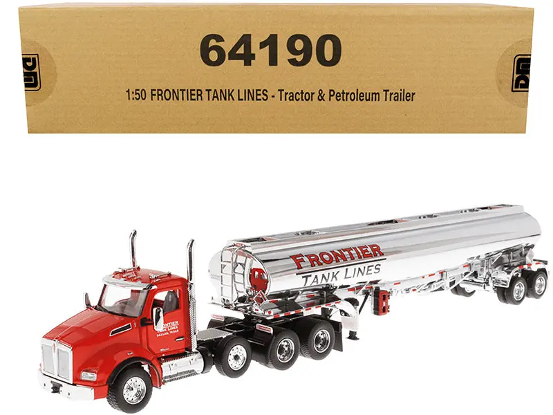 Kenworth T880 Sbfa Tandem Day Cab Truck With Pusher Axle And Heil Fd9300/Dt-C4 Petroleum Tanker Trailer "Frontier Tank Lines" Red And Chrome "Transport Series" Limited Edition To 500 Pieces Worldwide 1/50 Diecast Model By Diecast Masters 1
