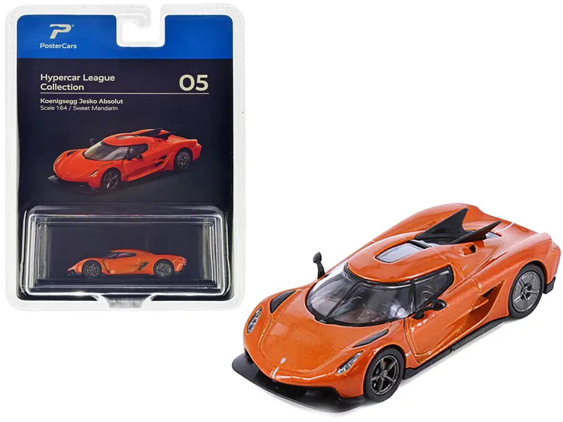 Koenigsegg Jesko Absolut Sweet Mandarin Orange Metallic "Hypercar League Collection" 1/64 Diecast Model Car By Postercars 1