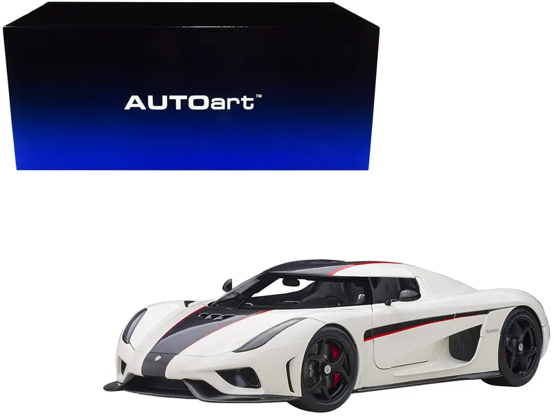 Koenigsegg Regera White With Black Carbon And Red Stripes 1/18  Model Car By Autoart 1