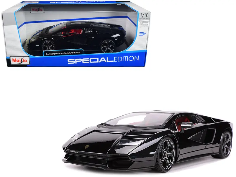 Lamborghini Countach Lpi 800-4 Black With Red Interior "Special Edition" 1/18 Diecast Model Car By Maisto 1