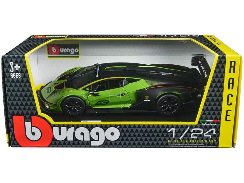 Lamborghini Essenza Scv12 #63 Green Metallic And Black "Squadra Corse" "Race" Series 1/24 Diecast Model Car By Bburago 1