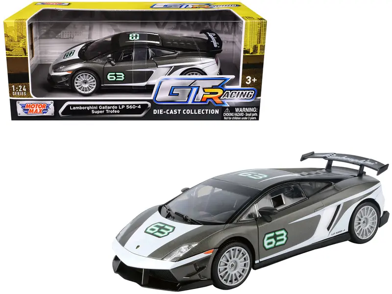 Lamborghini Gallardo Lp 560-4 Super Trofeo #63 Gray Metallic And White "Gt Racing" Series 1/24 Diecast Model Car By Motormax 1