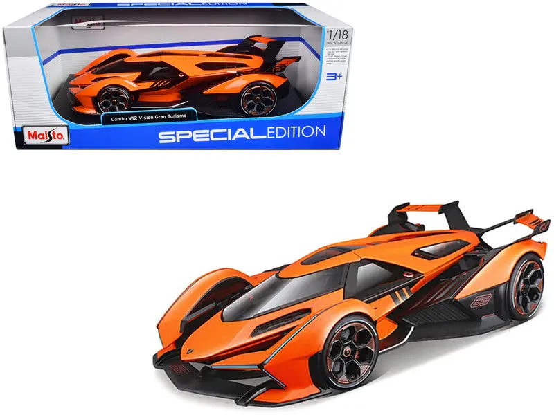 Lamborghini V12 Vision Gran Turismo Orange Metallic "Special Edition" 1/18 Diecast Model Car By Maisto 1
