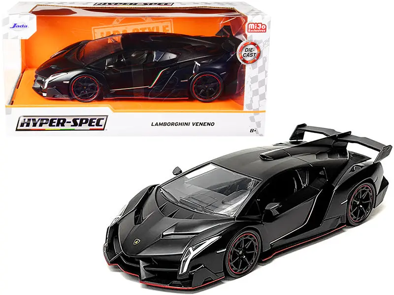 Lamborghini Veneno Matt Black "Hyper-Spec" Series 1/24 Diecast Model Car By Jada 1