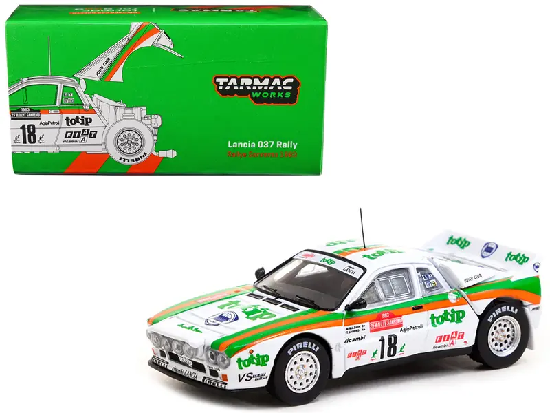 Lancia 037 Rally #18 Miki Biasion - Tiziano Siviero "Rallye Sanremo" (1983) "Hobby64" Series 1/64 Diecast Model Car By Tarmac Works 1