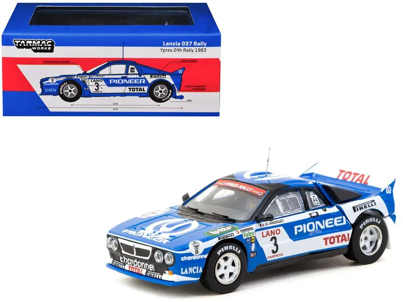 Lancia 037 Rally #3 Jean-Claude Andruet - Francoise Sappey 2Nd Place "Ypres 24 Hours Rally" (1983) "Hobby64+" Series 1/64 Diecast Model Car By Tarmac Works 1
