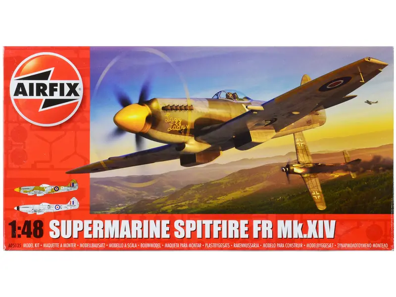 Level 2 Model Kit Supermarine Spitfire Fr Mk.Xiv Fighter Aircraft With 2 Scheme Options 1/48 Plastic Model Kit By Airfix 1