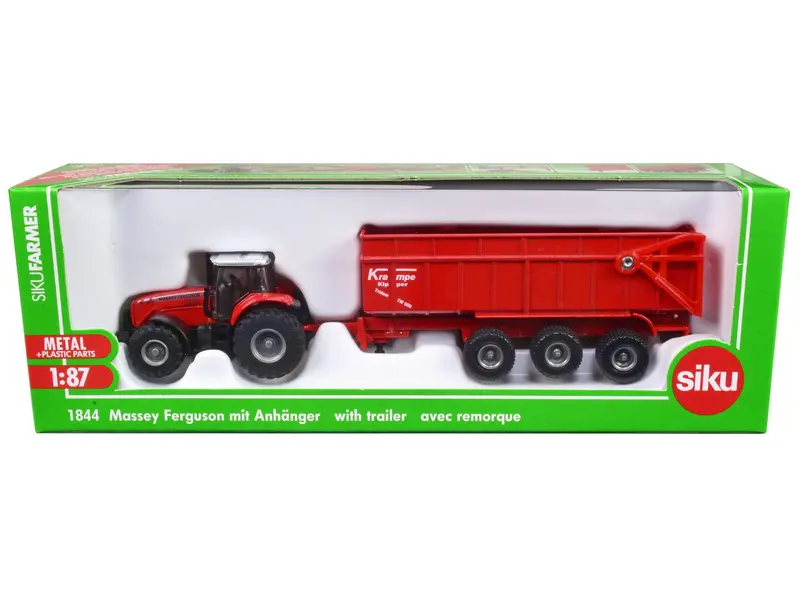 Massey Ferguson 8480 Dyna Vt Tractor Red With Silver Top And Krampe Dump Trailer Red 1/87 (Ho) Diecast Models By Siku 1