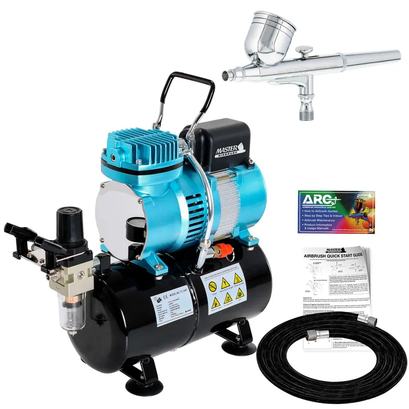 Master Airbrush Cool Runner Ii Dual Fan Airbrush And Compressor Kit With Gravity Air Brush (0.3Mm Nozzle Tip), Tank Compressor, With 3 Liter Tank - Air Brush Kit For Beginners & Professionals 1