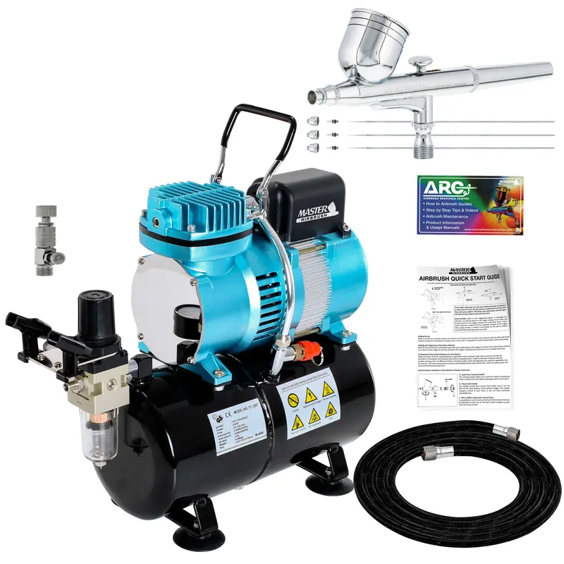 Master Airbrush Cool Runner Ii Dual Fan Airbrush And Compressor Kit With Gravity Air Brush With 3 Tips (0.2, 0.3 & 0.5Mm Nozzle Tip), Compressor With Tank - Air Brush Kit For Beginners & Professionals 1