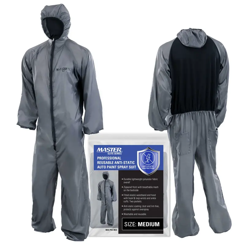 Master Elite Reusable Anti-Static Automotive Paint Suit (Medium) - Breathable Protective Auto Spray Paint Coveralls With Hood & Mesh Back - Polyester Fabric, Comfortable Fit, Heat Regulating, Washable 1
