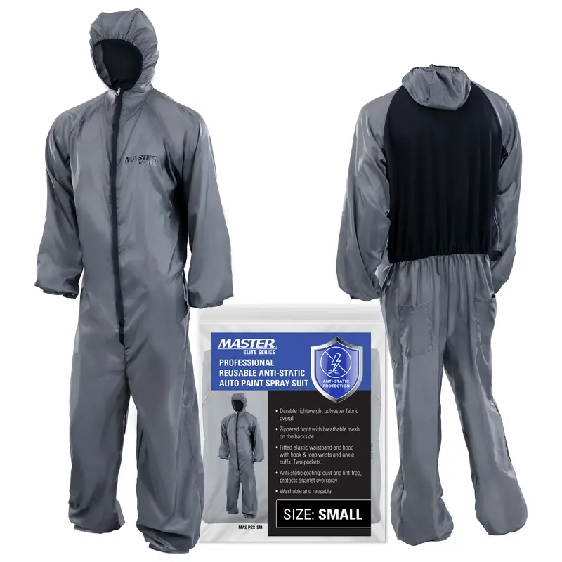 Master Elite Reusable Anti-Static Automotive Paint Suit (Small) - Breathable Protective Auto Spray Paint Coveralls With Hood & Mesh Back - Polyester Fabric, Comfortable Fit, Heat Regulating, Washable 1