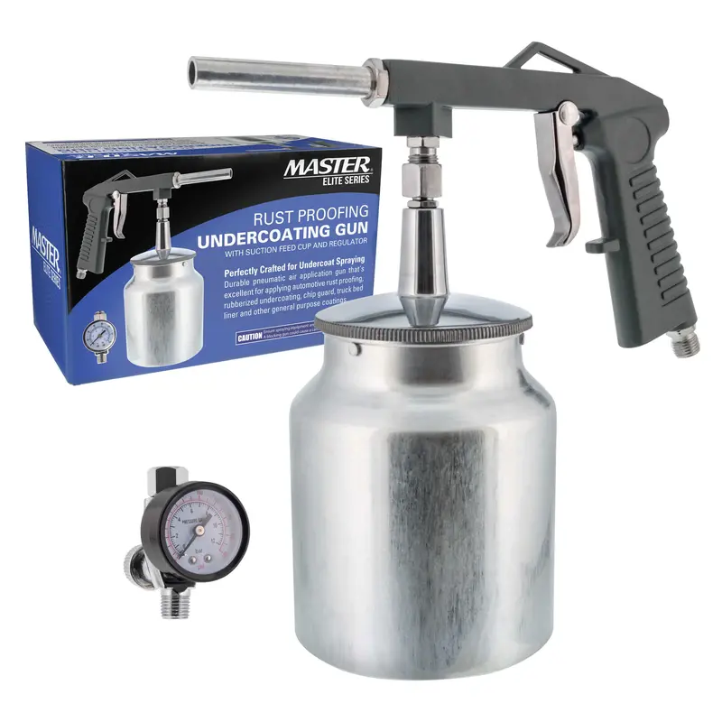Master Elite Undercoating Spray Gun With Regulator & 25 Oz Suction Feed Cup - Pneumatic Automotive Application Sprayer Undercoating Gun For Truck Bed Liner & Rust Proofing 1