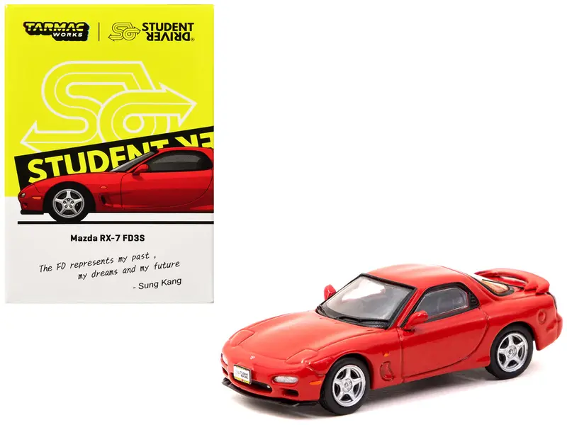 Mazda Rx-7 Fd3s Rhd (Right Hand Drive) Red "Student Driver" "J Collection" Series 1/64 Diecast Model By Tarmac Works 1